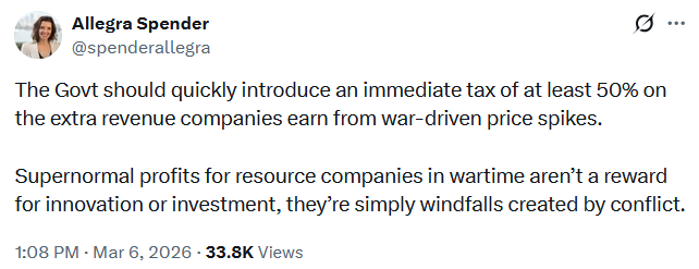 Tweet by Allegra Spender